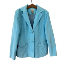 L.L. Bean Corduroy Blazer Jacket Women 14 Blue Cotton Blend Career Work Preppy