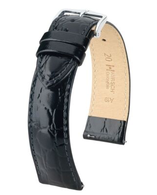 Uhrenarmband HIRSCH Crocograin schwarz  Kalbslederarmband  Kokoprägung 18mm 19mm