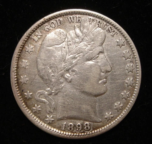 1898 Barber Silver Half Dollar VF++ details - cleaned