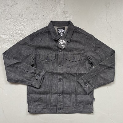 Vintage Stussy Black Denim Trucker Workwear Jacket Made in Vintage Stussy Black Denim Trucker Workwear Jacket Made in
