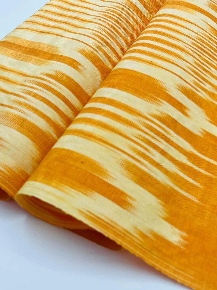 Yellow Ikat Silk Moire Fabric By 2 Meters,  Watermark Patterned Shantung Fabric - Image 2 of 4