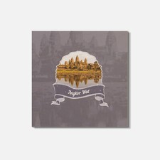 Angkor Wat Cambodia World Landmark Grunge Travel 4'' X 4'' Square Wooden Coaster