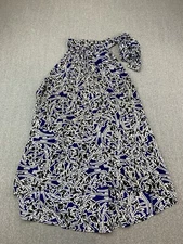 Worthington Sleeveless High Neck Tie Blouse Shirt Women XL Blue Black Floral