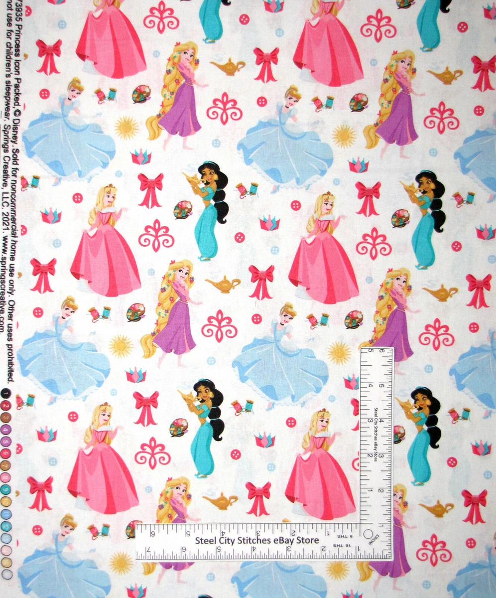 Fabric with Disney Princess Icon Packed Jasmine Cinderella White