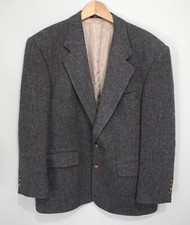 Lands End Gray Light Blue 2 Button Herringbone Blazer Sport Coat Size 42 Short