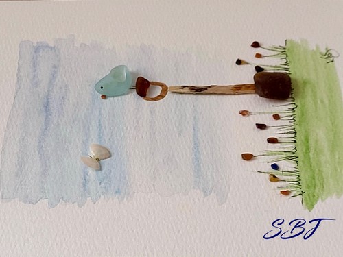 Garden Paradise picture, handmade using sea glass, in a box frame 22.7 x 17.7cm. - Picture 4 of 16