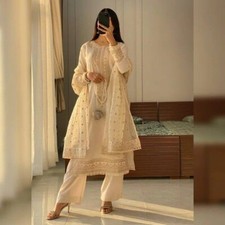 New Arrival Off White Roman Silk Salwar Kameez With Net Dupatta For Wedding
