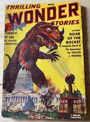 thrilling wonder stories April 1940 Henry Kuttner dinasuaur monster v good - Image 1 of 3