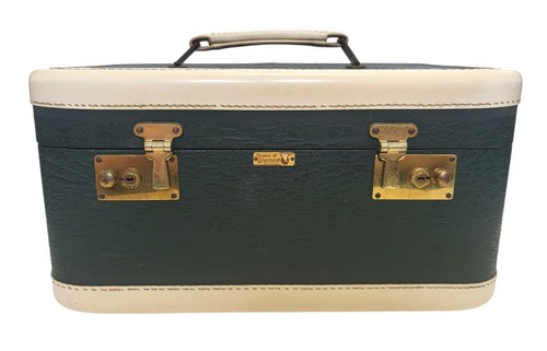 Vtg Warren Train Case Green Overnight Luggage Mid Century Carry On Suitcase 1940