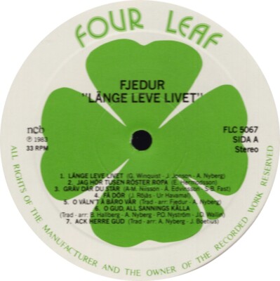 LP Vinyl Record - Fjedur - Lange Leve Livet - Four Leaf FLC 5067