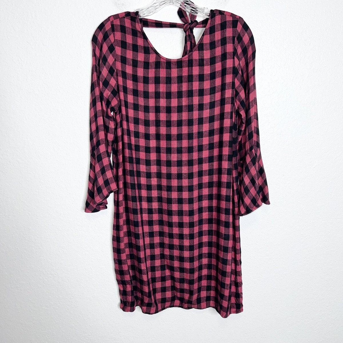 Anthropologie Cloth Stone Dress Women Small Plaid Buffalo Check Red Black  B11