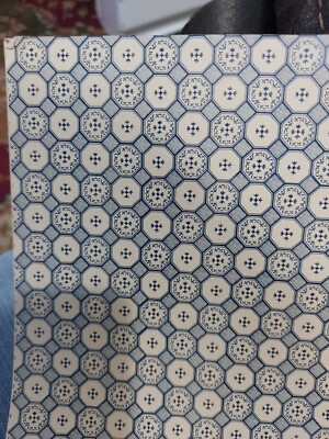Dollhouse Hermes Wallpaper Blue/Tan  Hexagon Meritas Pattern 1:12  scale.