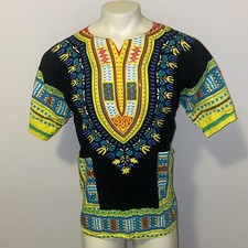 Tunic Shirt Woodstock Hippie African Tribal Dashiki Cotton Black vtg Mens LARGE