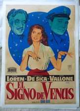 SOPHIA LOREN SIGN OF VENUS Rare movie poster 1956 Spanish on linen ART BY JANO
