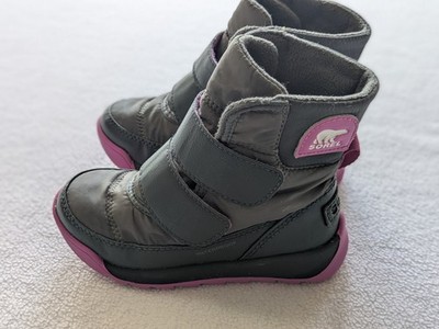 Sorel Boots Kids Youth Gray Pink Whitney II Cold Weather Strap Size US 9 EURO 26