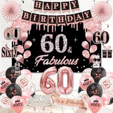 60th Birthday Decorations for Women, Birthday Party Supplies Set
