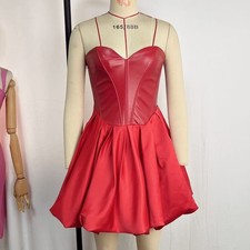 LATEST DESIGN Red Faux Leather Strapless Corset Top Party Mini Dress Size 14