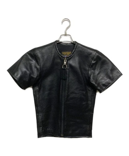 VANSON Punching Leather Short Sleeve Zip-Up Jacket Men's Size XS Black - product listing photo