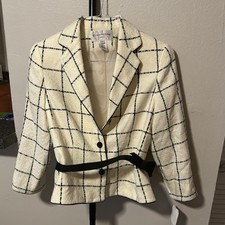 Evan Picone Cream and Black Check Blazer