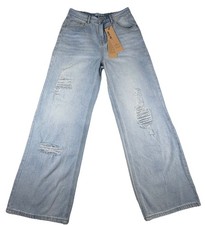 HDLTE Women's Small Jeans High Rise Baggy Wide Leg Boyfriend Y2K Denim-NWT
