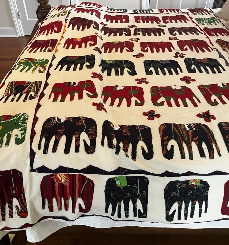 Twin Bed Covers Appliquéd  Elephants Cotton Set of 2