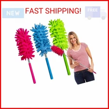 M-Jump 3 Pack Retractable Long-Reach Washable Duster for Cleaning, Microfiber Ha