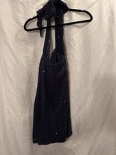 Fashion Navy Mesh Sequin Strappy Sleeveless Long Gown Dress Size 8