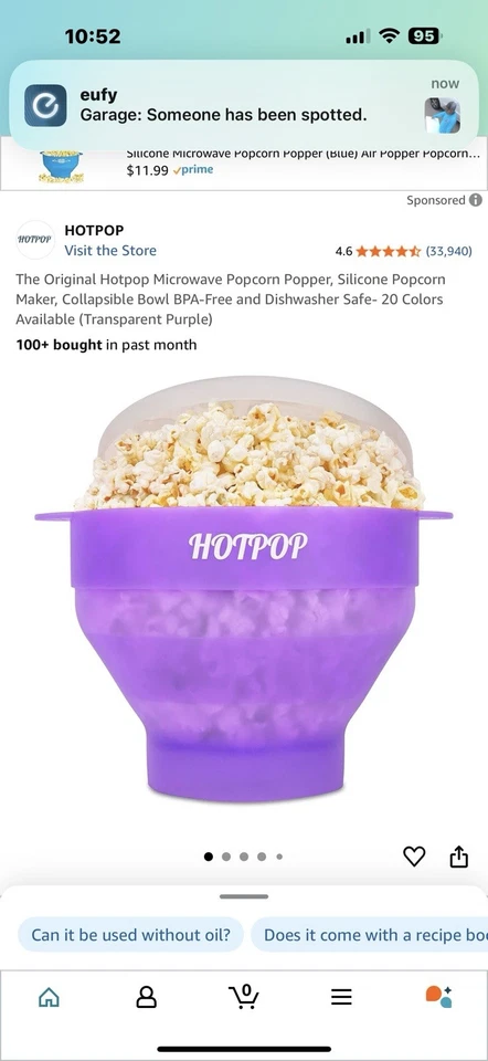 The Original HOTPOP Microwave Popcorn Popper, Silicone Popcorn Maker NEW PURPLE - Imagem 2 de 2