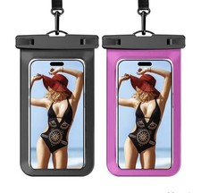 2 Pack Waterproof Phone Pouch, Universal Dry Bag Case Pink Black