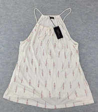 Lascana for Venus Blouse Spaghetti Strap Keyhole White Print Womens M NWT