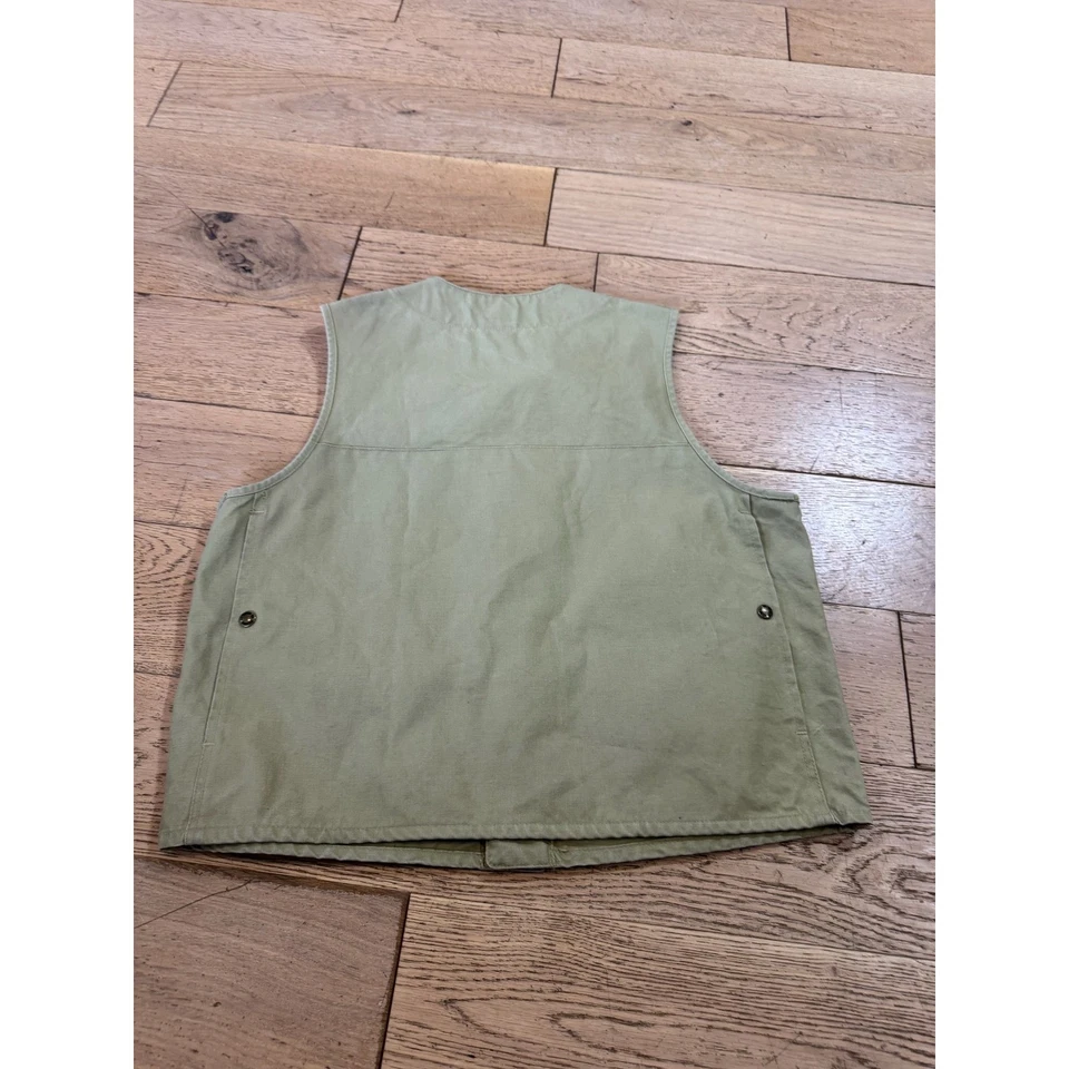 Chaleco utilitario Filson bronceado vintage para hombre talla 44 cuello en V botones bolsillos delanteros Foto 4 de 4