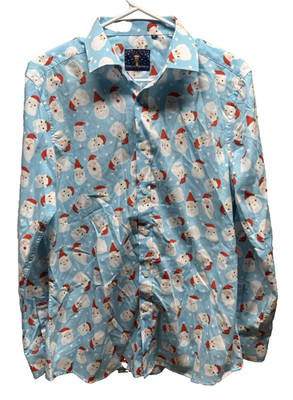 Simon Banks Shirt mens small  Santa long sleeve New! blue Christmas
