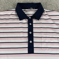 RLX Ralph Lauren Polo Shirt Mens L Pink White Stripe Golf Performance A94