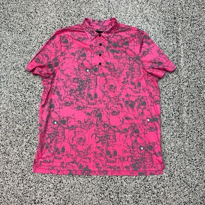 Jamie Sadock Polo Shirt Mens XXL Pink Skull Golf Shirt