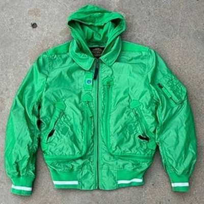 Alpha Industries Rare Bright Green Hooded Bomber Jacket MA-1 Nylon Full Zip USA