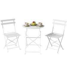Outsunny Set Bistrò Pieghevole con Tavolo e Sedie, 3 Pezzi, Bianco