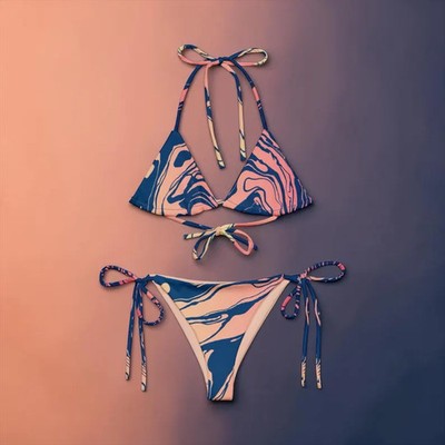 Sand Gold Marble Pattern Eco Friendly String Bikini