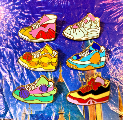   Disney Princess Sneakers Shoes 6 Pin Lot Ariel Belle Aurora Snow White Cindy