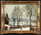 EMILE  DEZAUNAY (1854-1938) SIGNED FRENCH IMPRESSIONIST OIL - VILLAGE IN SNOW