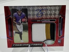 2023 Panini Certified Freshman Fabric Signatures Zay Flowers Mirror Red Etch /25