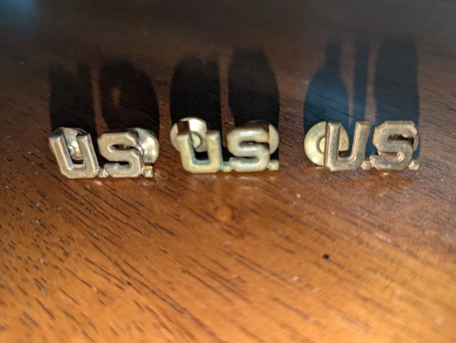 Lot of 3 Pre WWII WW2 US Army Gold Collar Insignia Military Pins Meyer Metal