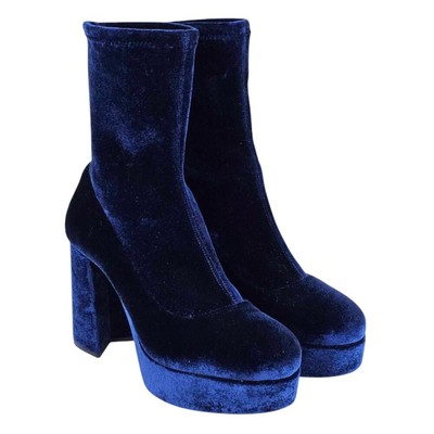 Miu Miu Blue Velvet Platform Sock Boots with Dust Bag $1120 Size 36 NEW