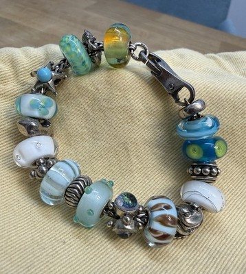 Trollbeads Authentic 925 Silver Bracelet With Glass And Silver Charms