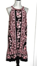 NWT Loft Sleeveless Dress, Black w/Pink Flowers, Halter Neck, Ruffle, Size XL
