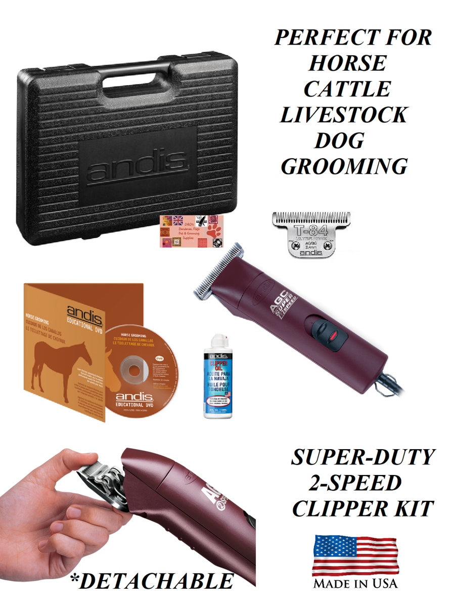 Andis AGC 2-Speed CLIPPER SET&ULTRAEDGE T-84 BLADE,CASE*HORSE,LIVESTOCK,DOG  T84