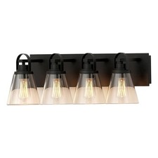 Farmhouse 4-Light Matte Black Vanity Light Clear Glass Reversible E26 Bathroom