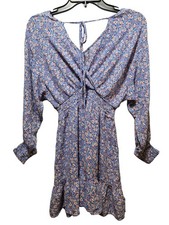 Japna Blue Floral Boho Dress Womens Small Long Sleeve Smocked Mini Cottagecore