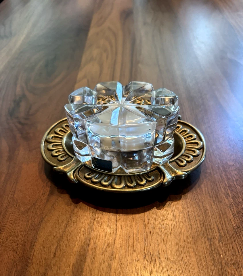 VTG Mikasa Germany Crystal Votive Holder + Brass Tray Holiday Tablescape Accent - Image 2 of 4