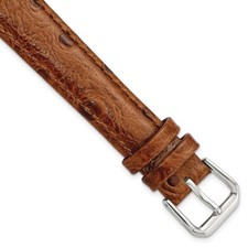 16mm 7.5" Havana Ostrich-Style Grain Leather Silver-tone Buckle Watch Band