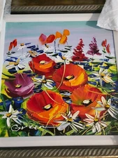 Original Maya Green Painting on Canvas (Pedal Party ) "One of a Kind" Stunning  